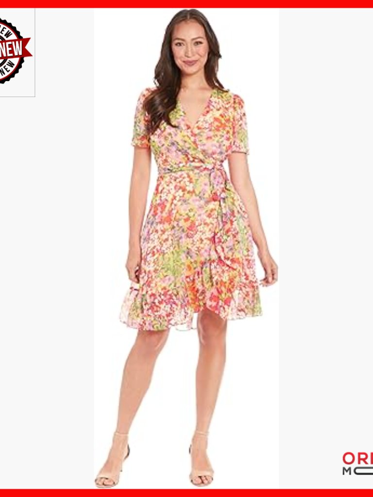 Faux Wrap Dress With Ruffle Skirt, Lined Polyester, Size 0, Office Wear